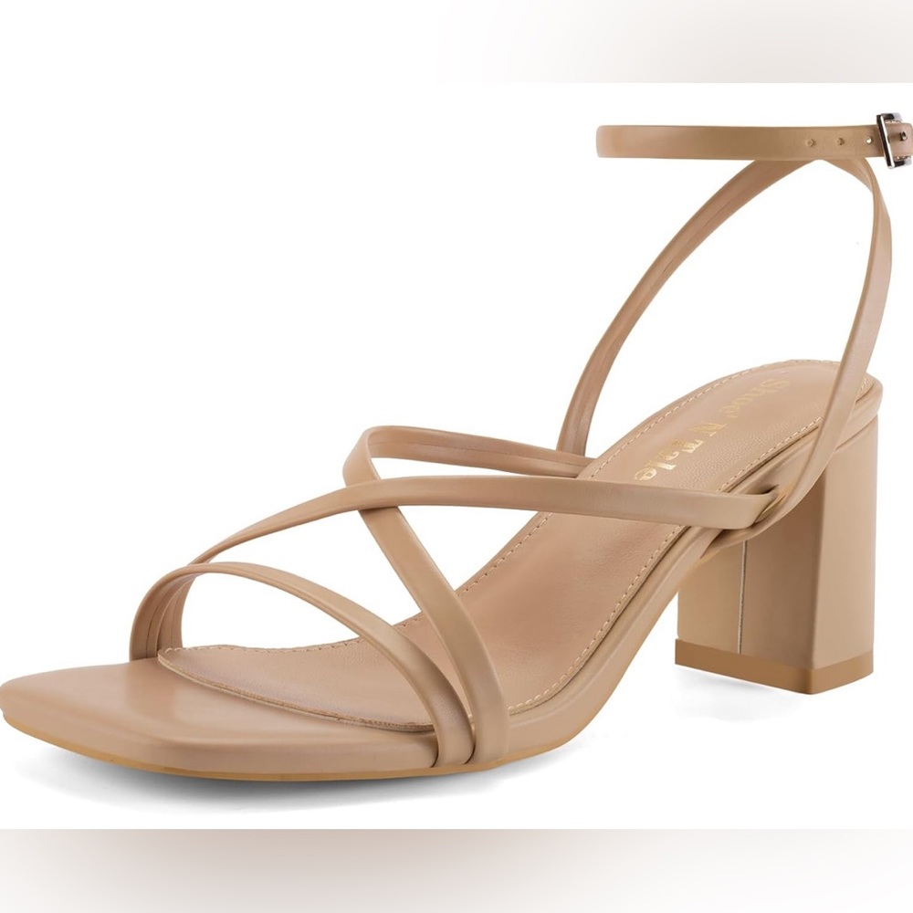 Shoe'N Tale Strappy Block Chunky Open Square Toe Ankle Strap Buckle Sandals